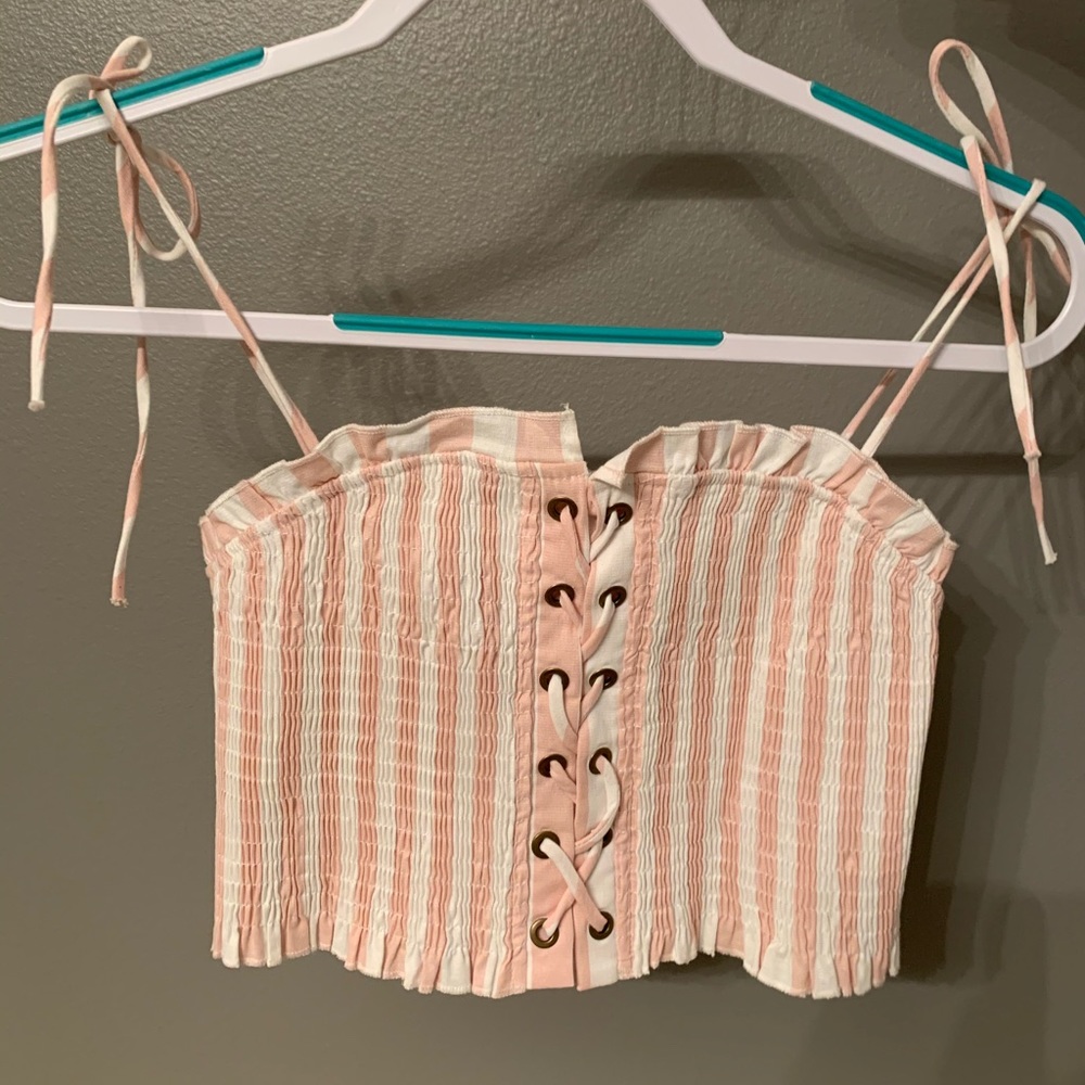 Pink and White Crop Top
